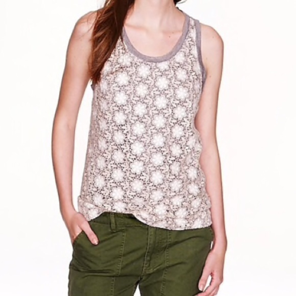 J. crew crocheted lace white and grey top S